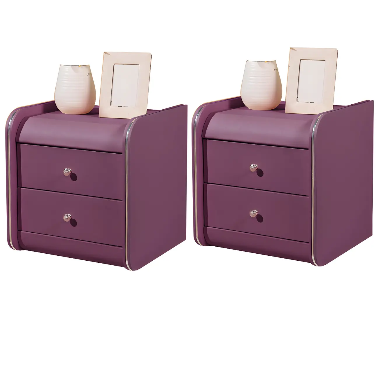 Stylish Narrow Faux Leather Bedside Table with 2 Drawers