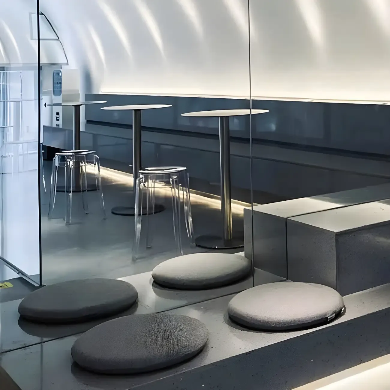 Industrial Silver Metal Pedestal Round Bar Tables