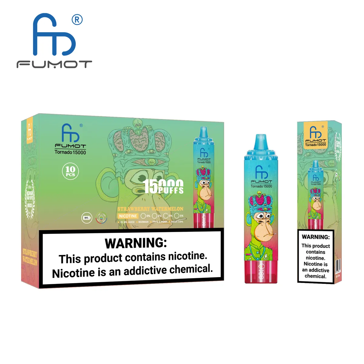 Fumot Tornado 15000 Strawberry Watermelon – 10er-Displaybox mit Einweg-Vape und Einzelpackung