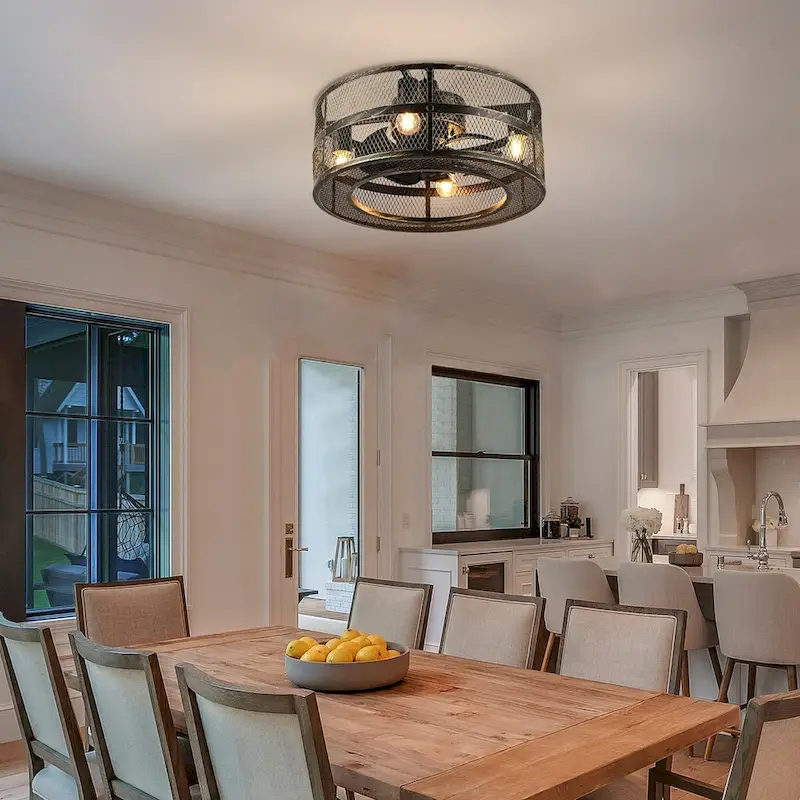 18  Industrial Style Ceiling Fan with Lights and Remote - Antiqued Brass