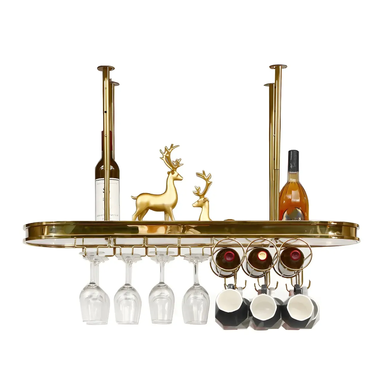 Modern Gold Metal Wine Rack with Glass Holder