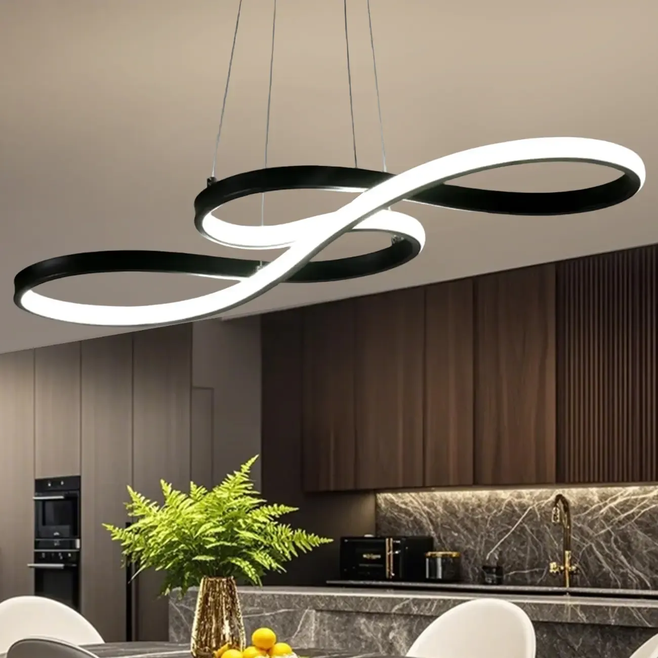 Modern White Linear LED Island Pendant Light with Multi Dimming