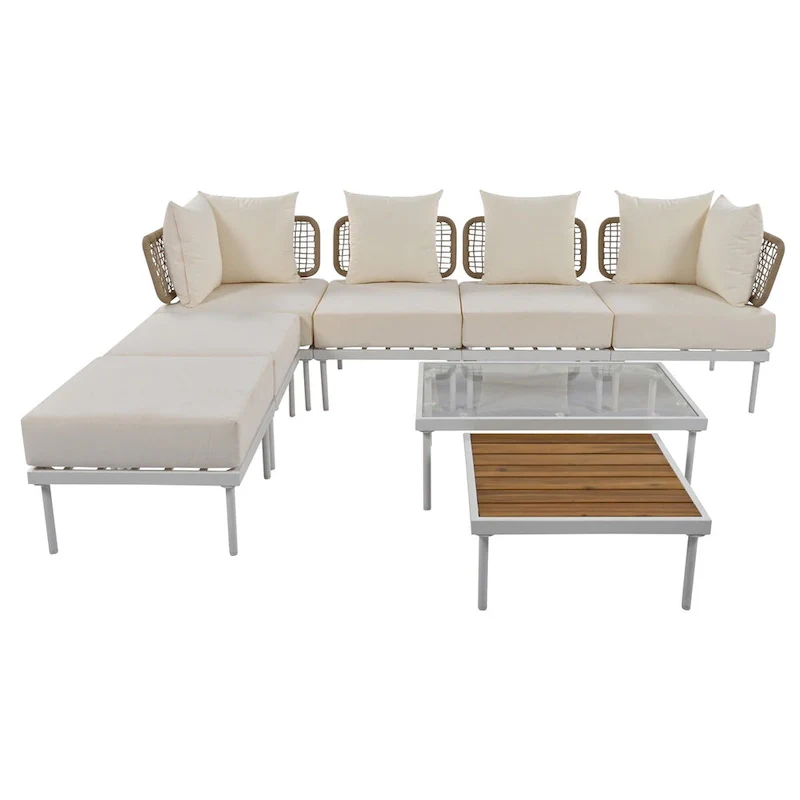 8-Piece Patio Sectional Sofa Set with Tempered Glass Coffee Table