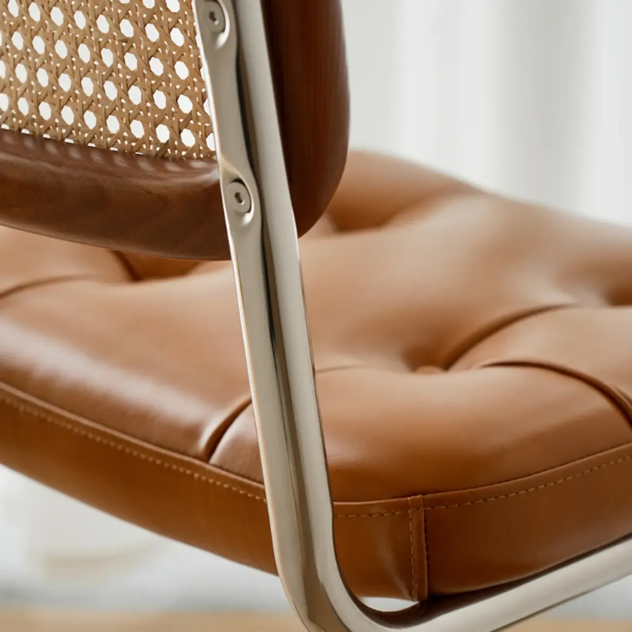 Scandinavian Tufted Leather Armless Dining Chair