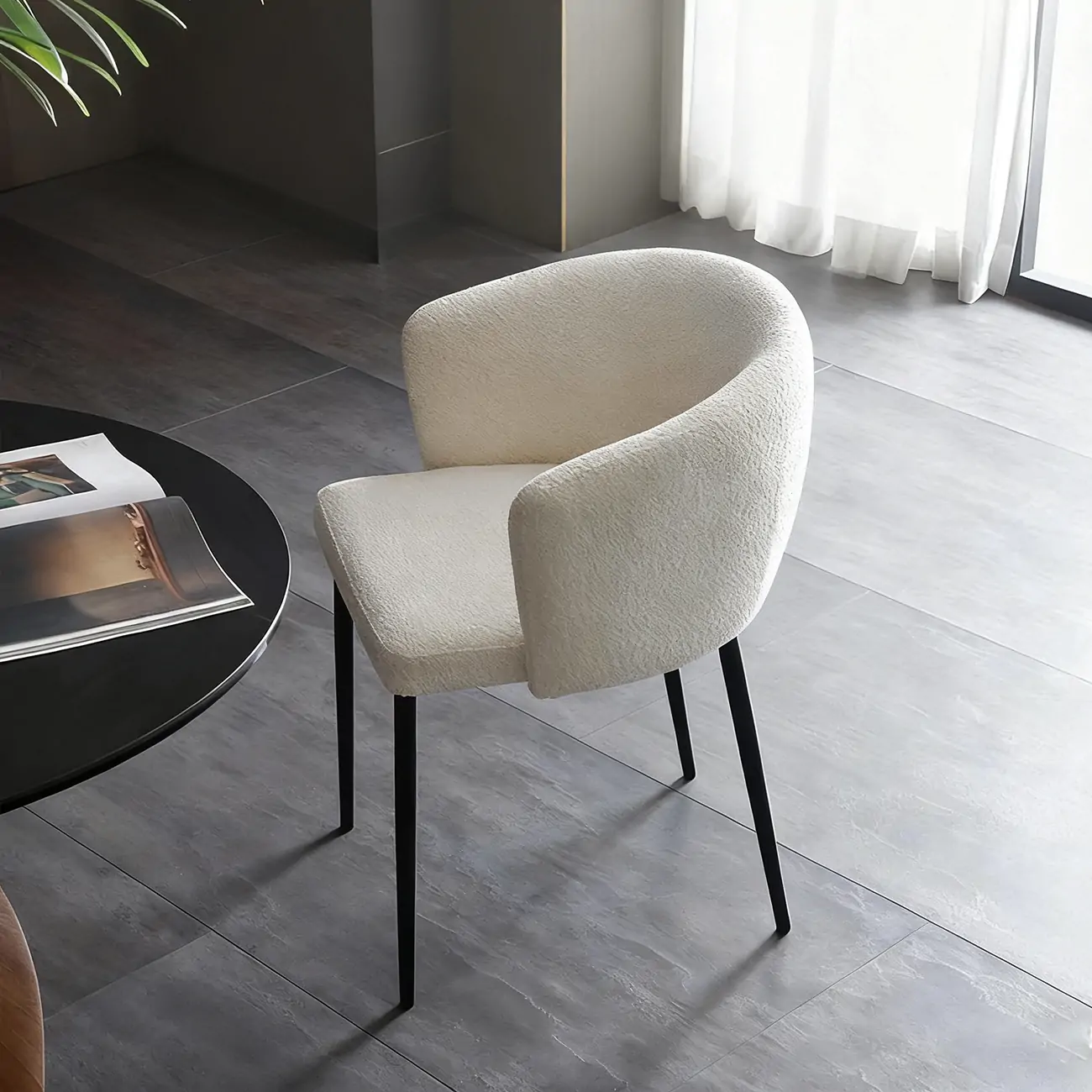 Modern Chenille Upholstered  Metal Leg Dining Chair