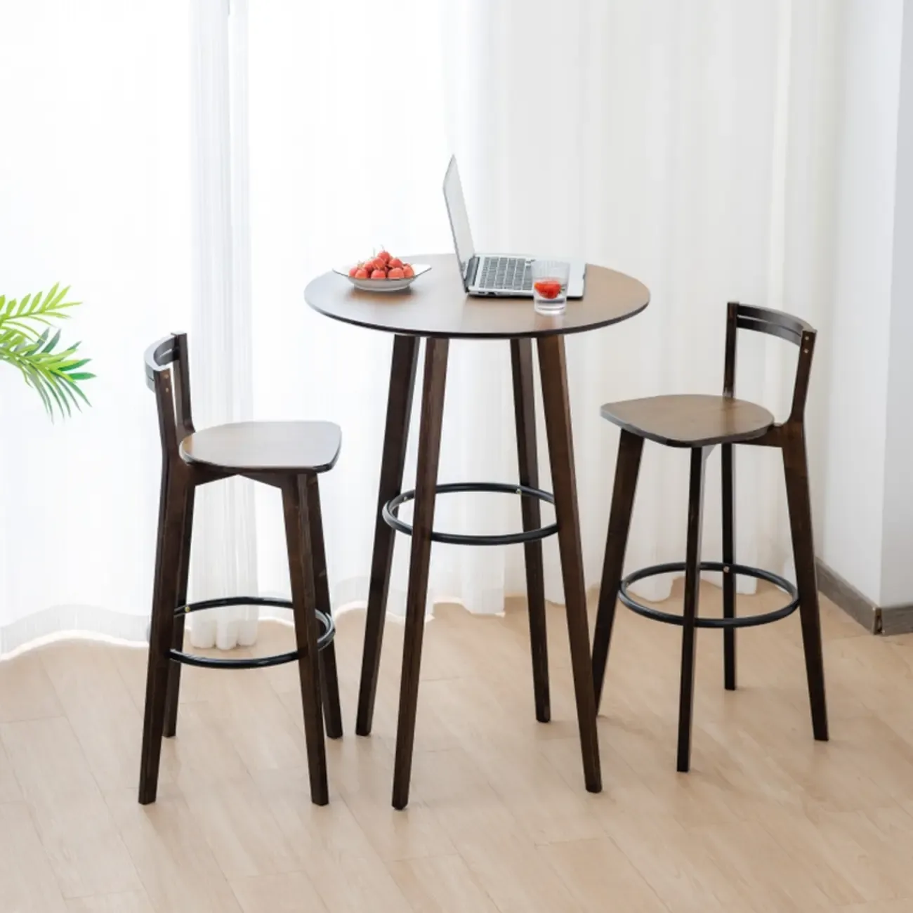 Orbicular Brown Wood Leggy Bar Tables