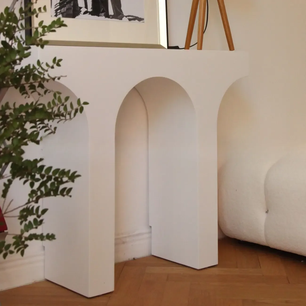 Arched Wood White Double Pedestal Console Table