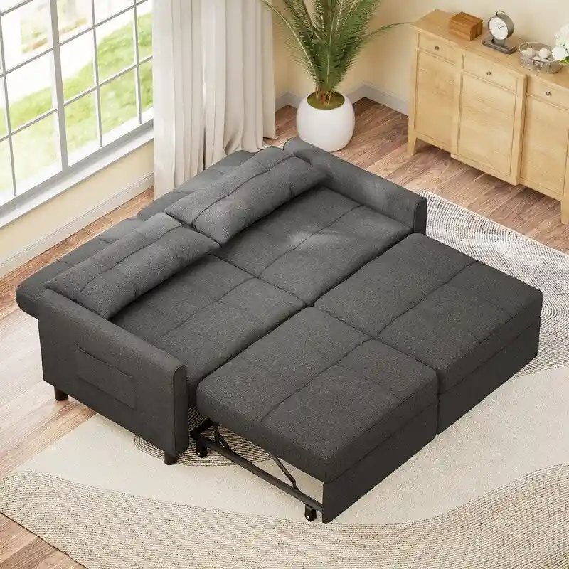 3-in-1 Convertible Sleeper Sofa Loveseat with Pullout Bed and Adjustable Backrest