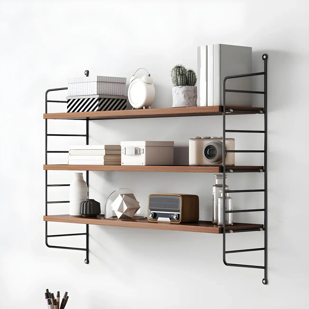 3-Shelf Nut-Brown Wall-Mounted Wood Open Bookcase