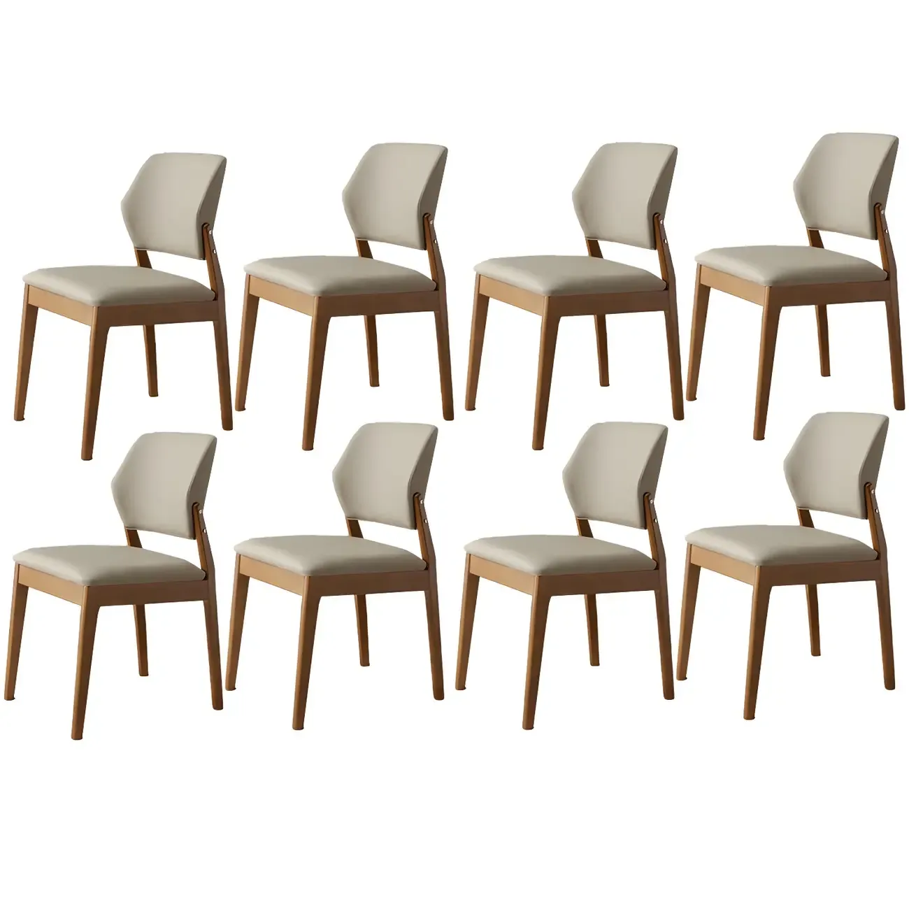 Modern Wood Faux Leather Beige Low Back Dining Chair
