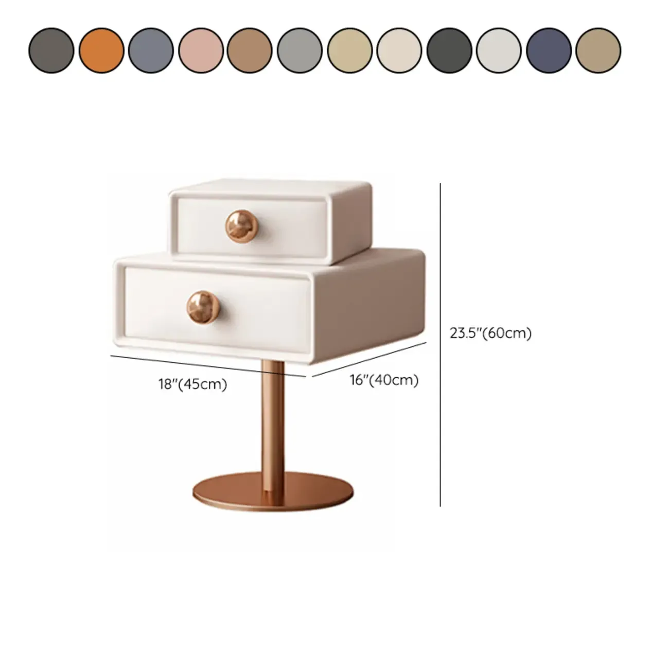 Modern Metal Faux Leather Swivel 2-Drawer Nightstand