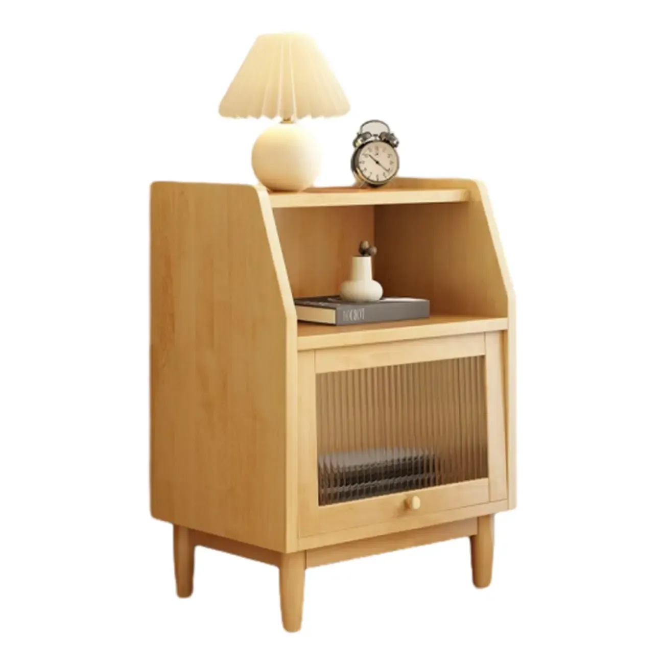 Scandinavian Natural Finish Flip-up Solid Wood Nightstand