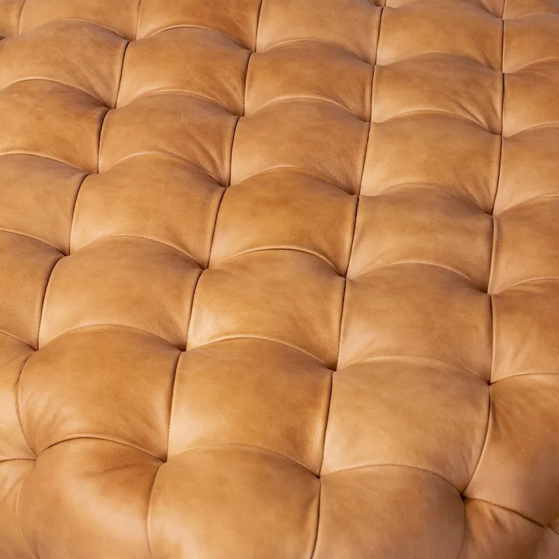 Poly & Bark Turin Ottoman in Cognac Tan with Wood Legs - Full Grain Genuine Italian Leather