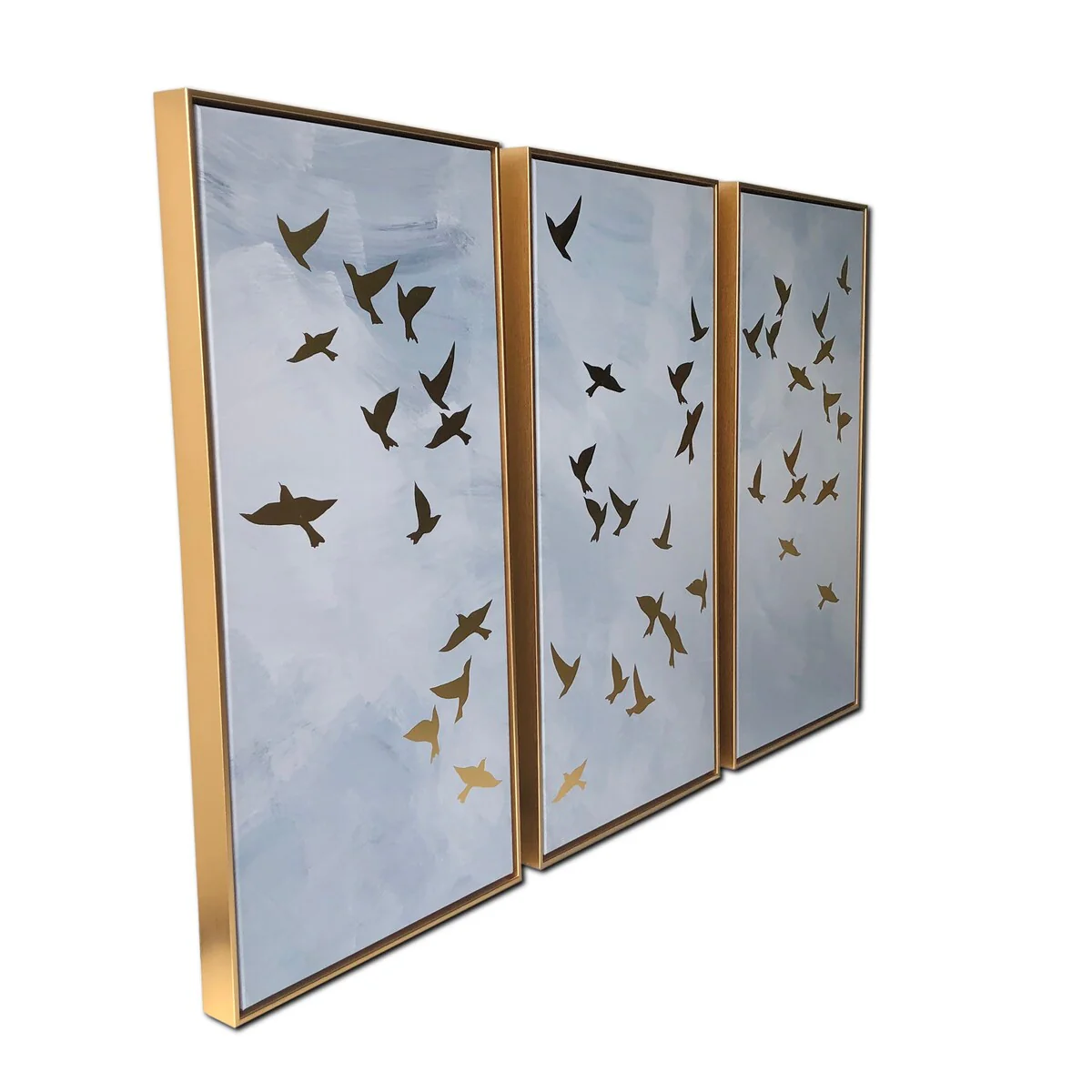 Golden Birds 3 Piece Set Print on Gold Floating Framed Canvas Wall Art