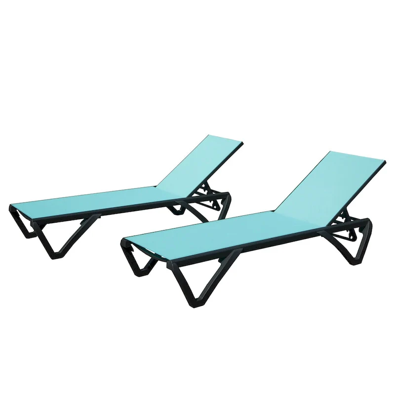 Outdoor Lounge Chair, 2 Pieces Aluminum Plastic Patio Chaise Lounge with 5 Position Adjustable Backrest and Wheels
