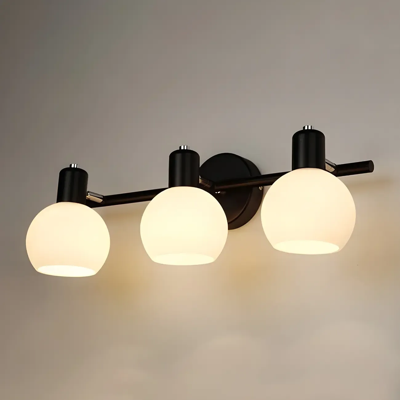 Modern 3 Heads Black Vanity Lights with White Glass Shade