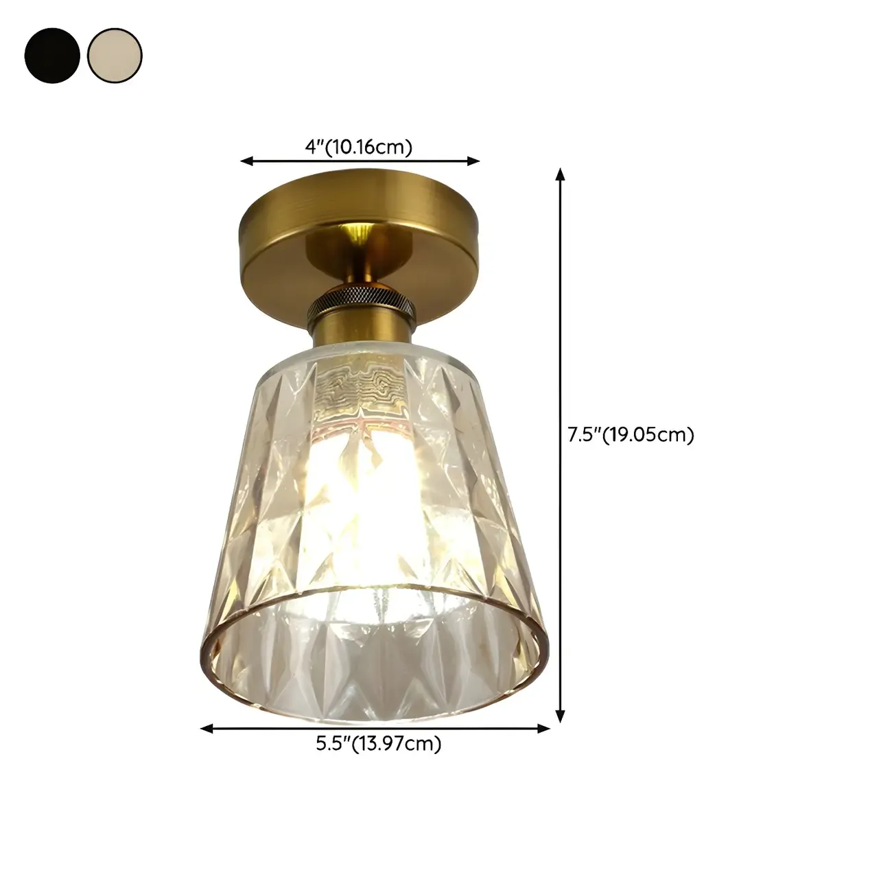 Black Conical Clear Glass Modern Semi Flush Ceiling Light