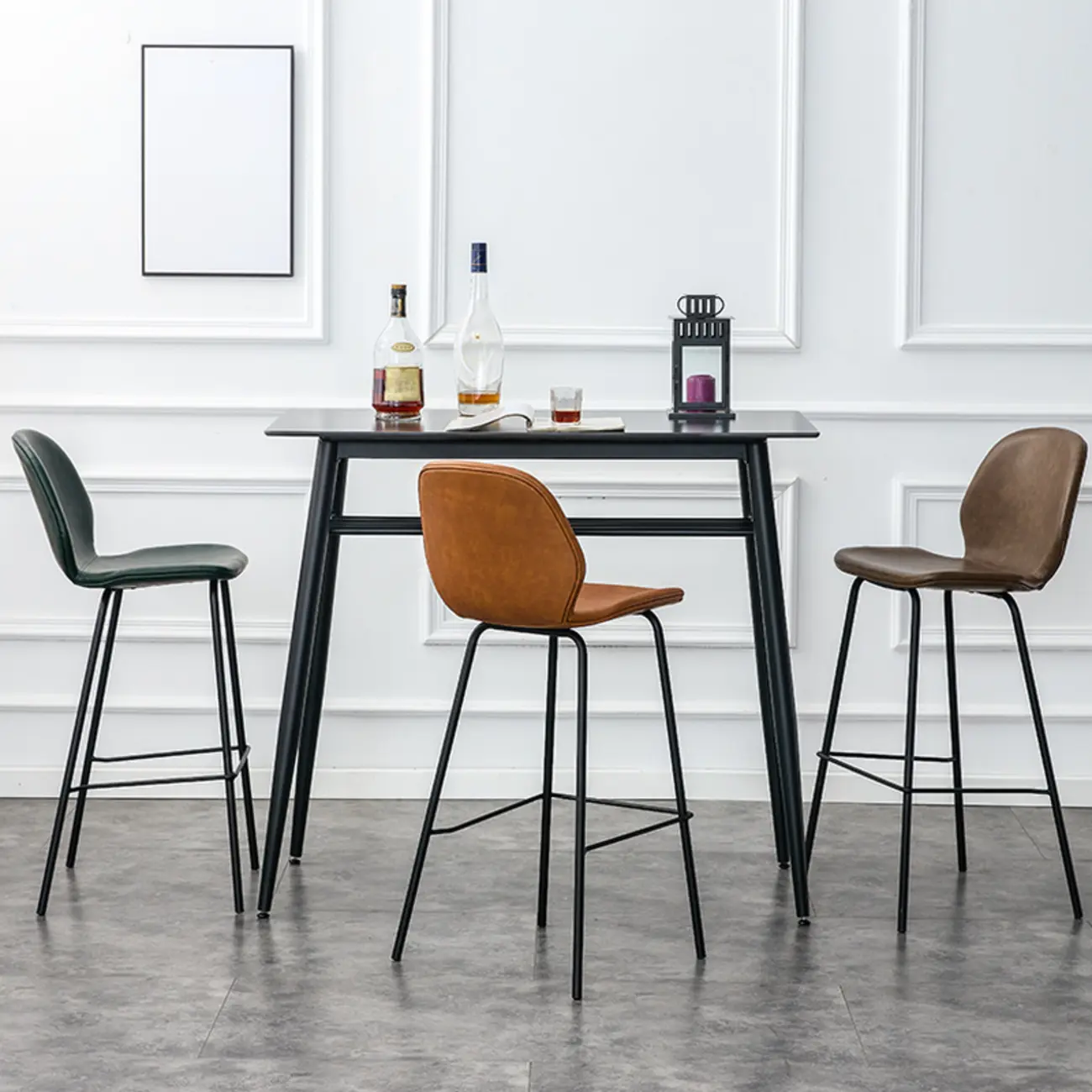 Modern Metal Frame Leather Bar Stool Counter Height