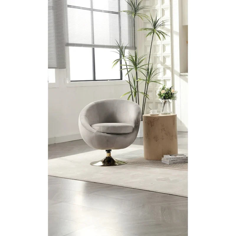HOMEFUN Velvet 360 Degree Swivel Right Cuddle Barrel Accent Chairs