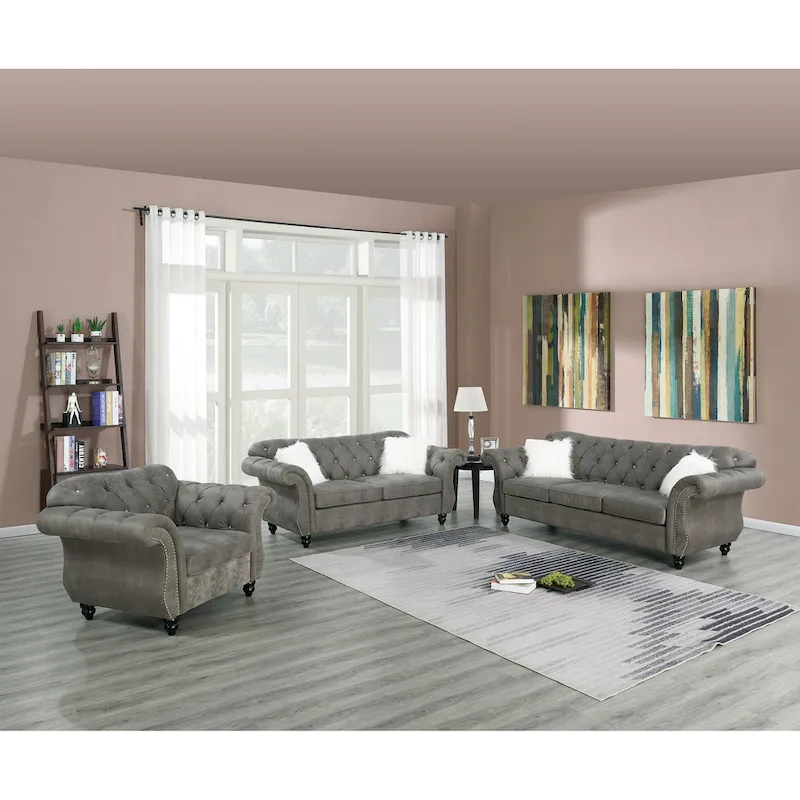 Living Room Sofa with Button Tufted Back