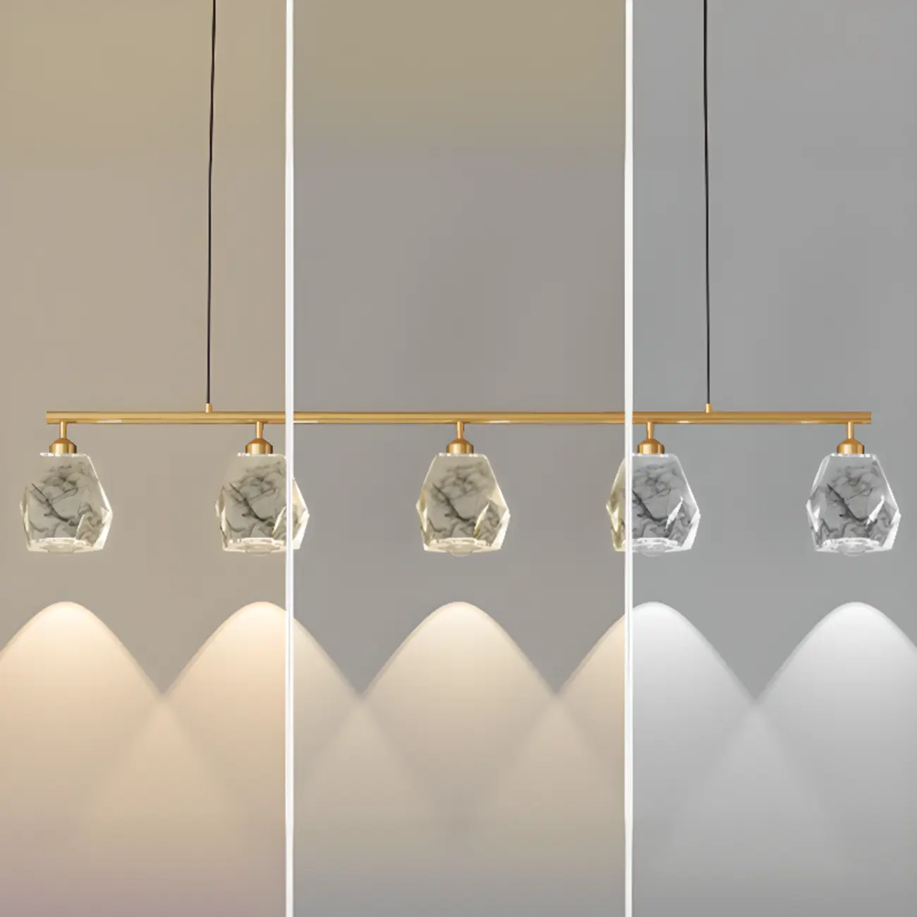 Geometric Gold Crystal Down Island Pendant Light