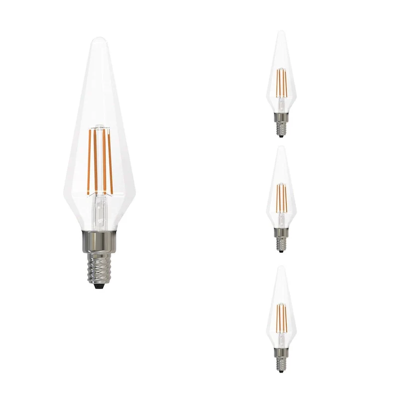 Bulbrite LED Filament Pack of (4) 4 Watt Dimmable Prism Light Bulbs with a Clear Finish and Candelabra (E12) Base