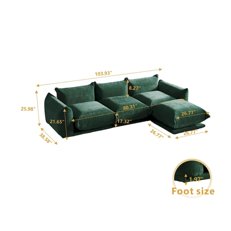 104 L-shape Chenille Modular Sofa Modern Sectional Semi-firm Sofa Couch with Ottoman