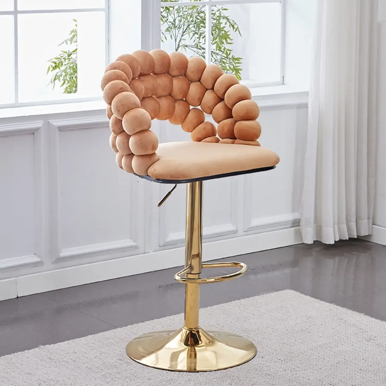 Glam Swivel Saddle Fabric Adjustable Height Bar Stool with Arms
