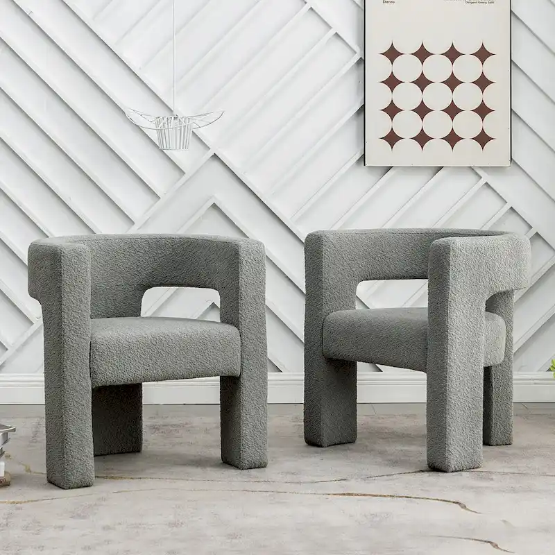 KINWELL 28   Wide Boucle Upholstered Square Armchair (Set of 2)