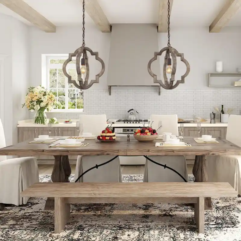 Farmhouse 1-Light Wood Lantern Chandelier Kitchen Island Pendant Lights - D 16 x H 17.5