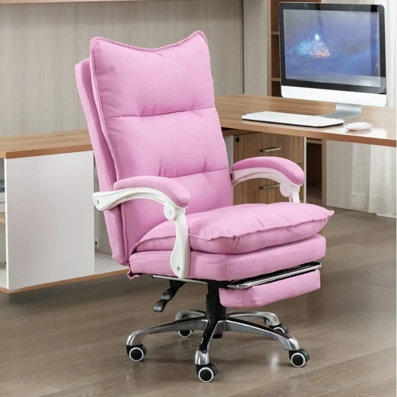 Modern Grey Fabric Office Chair with Footrest