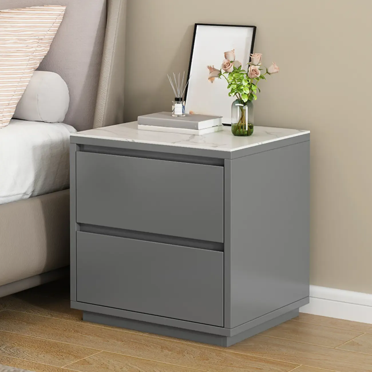 Wood Modern Narrow Two-Drawer Nightstand