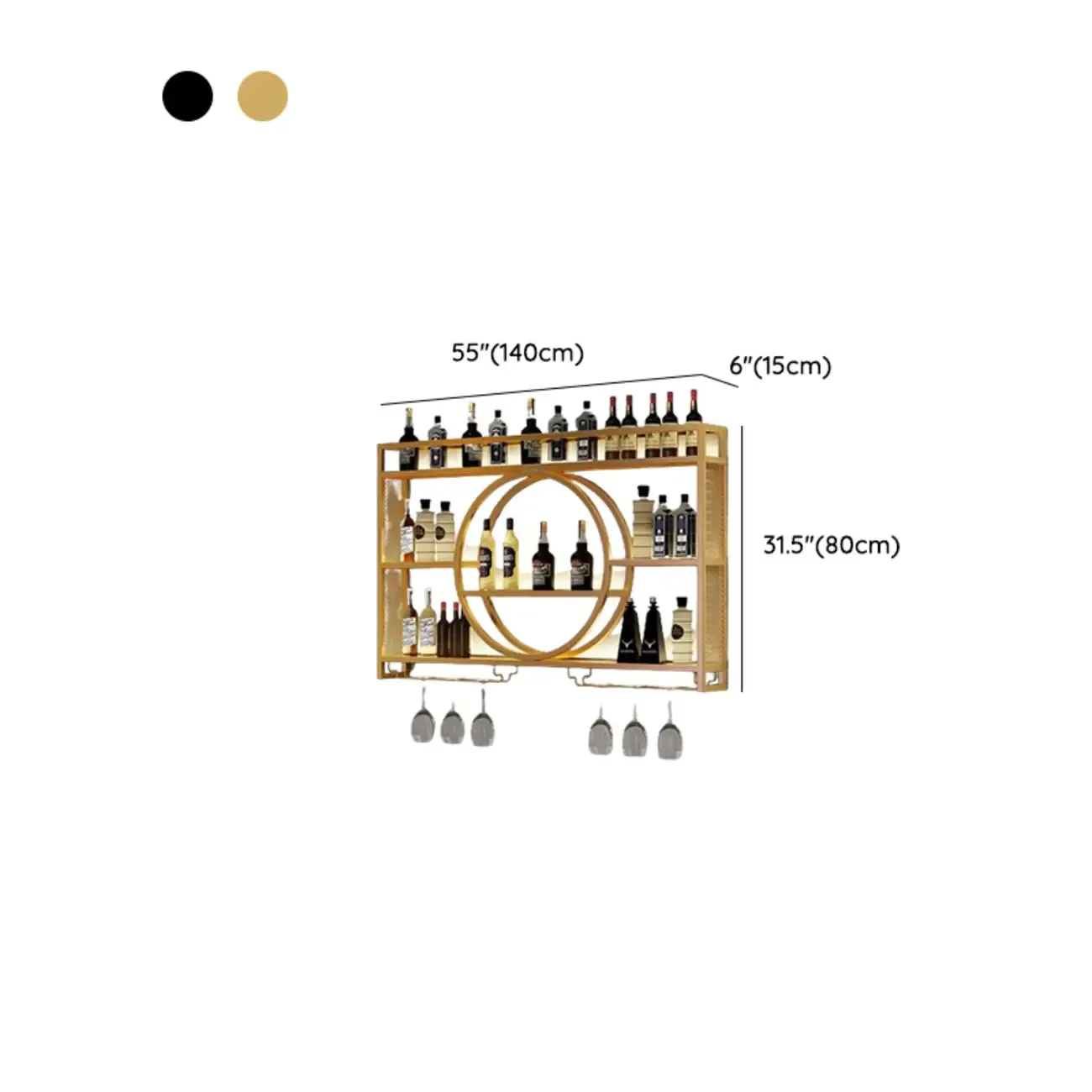 Black Circular Metal Wall Mounted Wine Rack