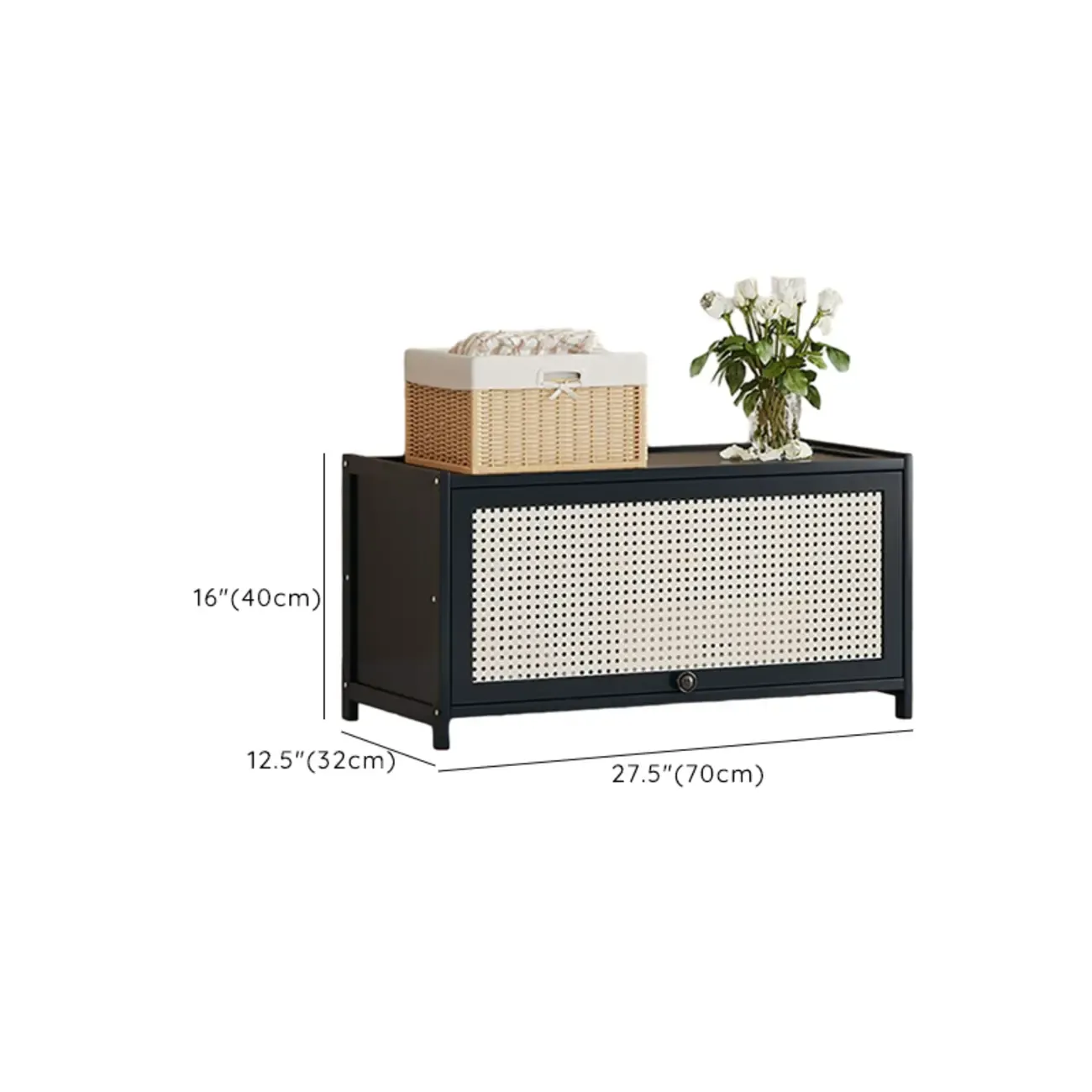 Modern Black Bamboo Shoe Cabinet with Rattan Panels