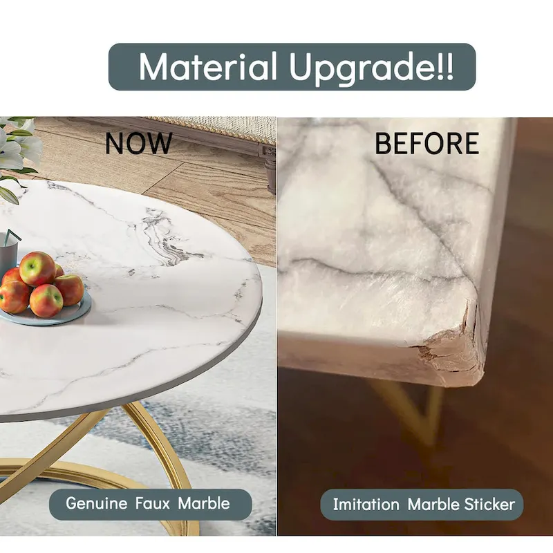 Myhozm Accent Round Glass/Stone Top Coffee Table with Metal Base