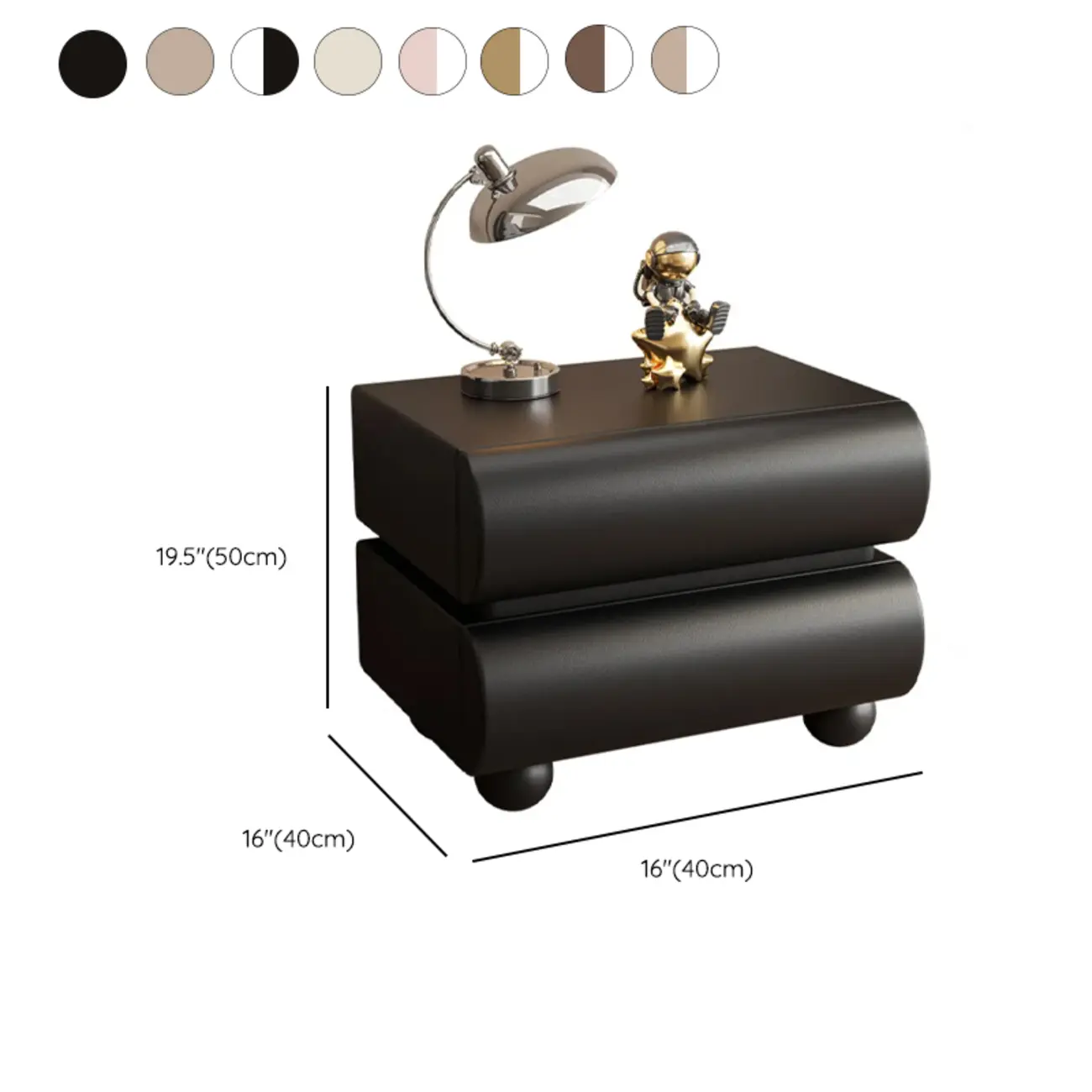 Stylish Black Unique Rounded Wooden Bedside Nightstand