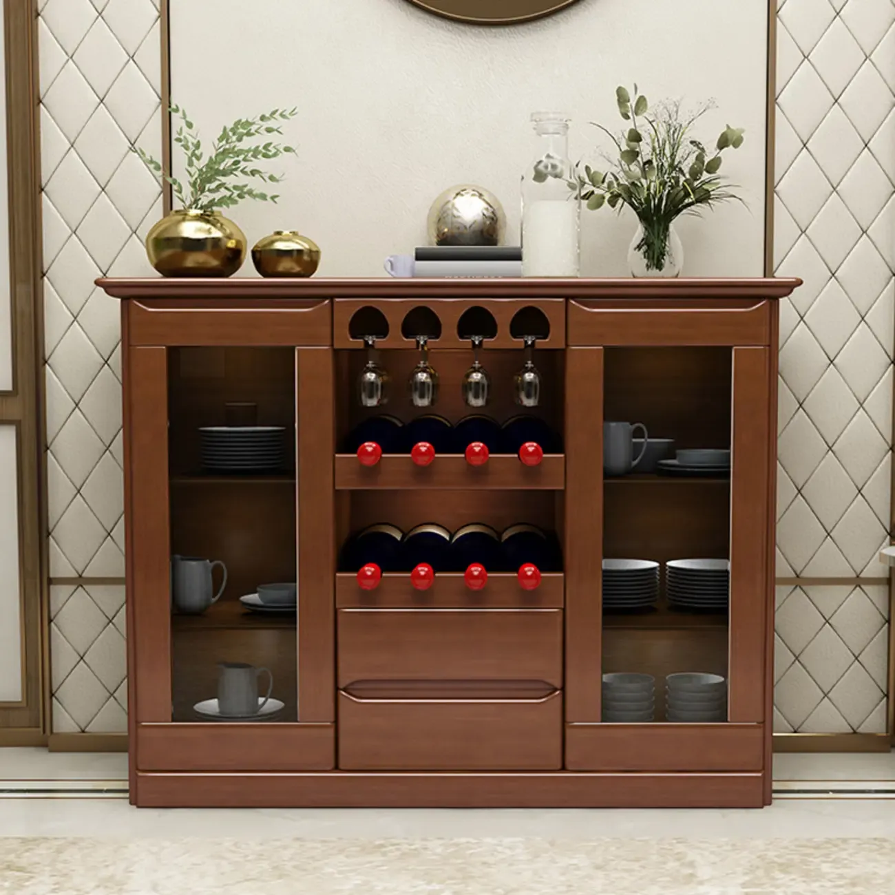 Classic Freestanding Wooden Wine Cabinet for Living Room