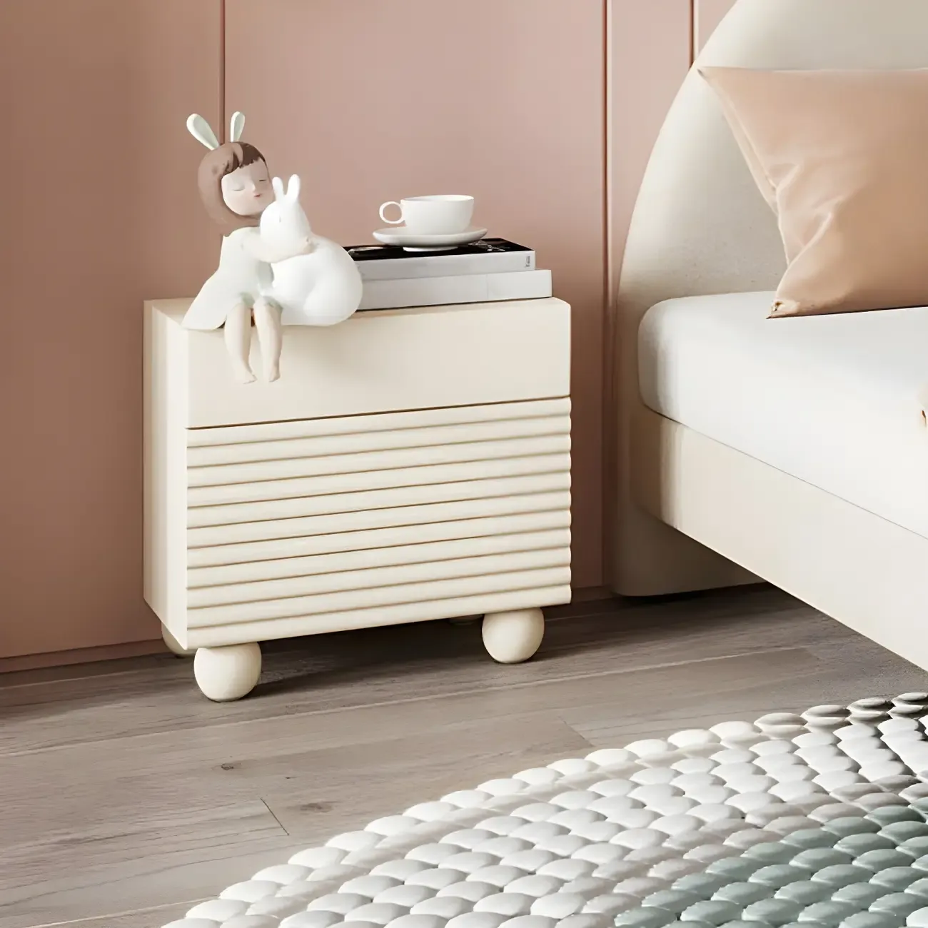 Narrow Cubic 2-Drawer Wood Small Bedside Table