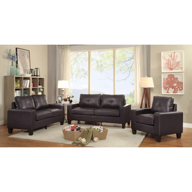 Newbury 58 in. W Flared Arm Faux Leather Straight Sofa - 32L x 58W x 36H