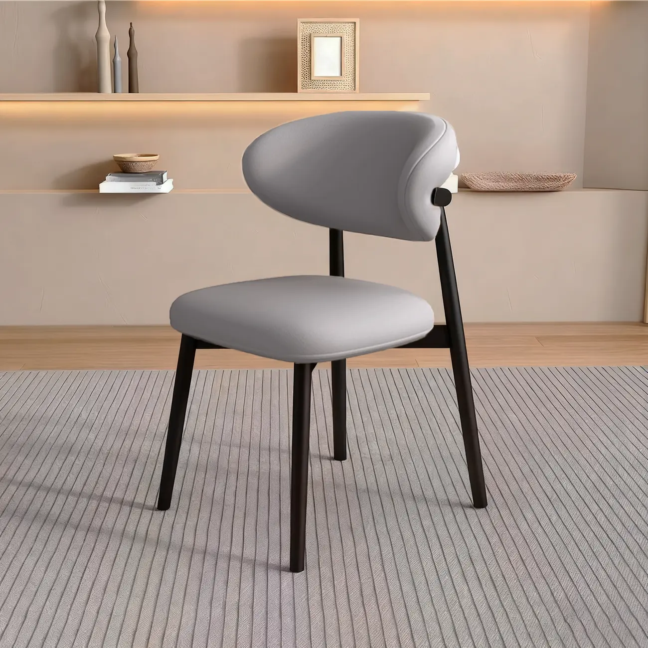 Modern Leather Wood Dining Chair Set of 2