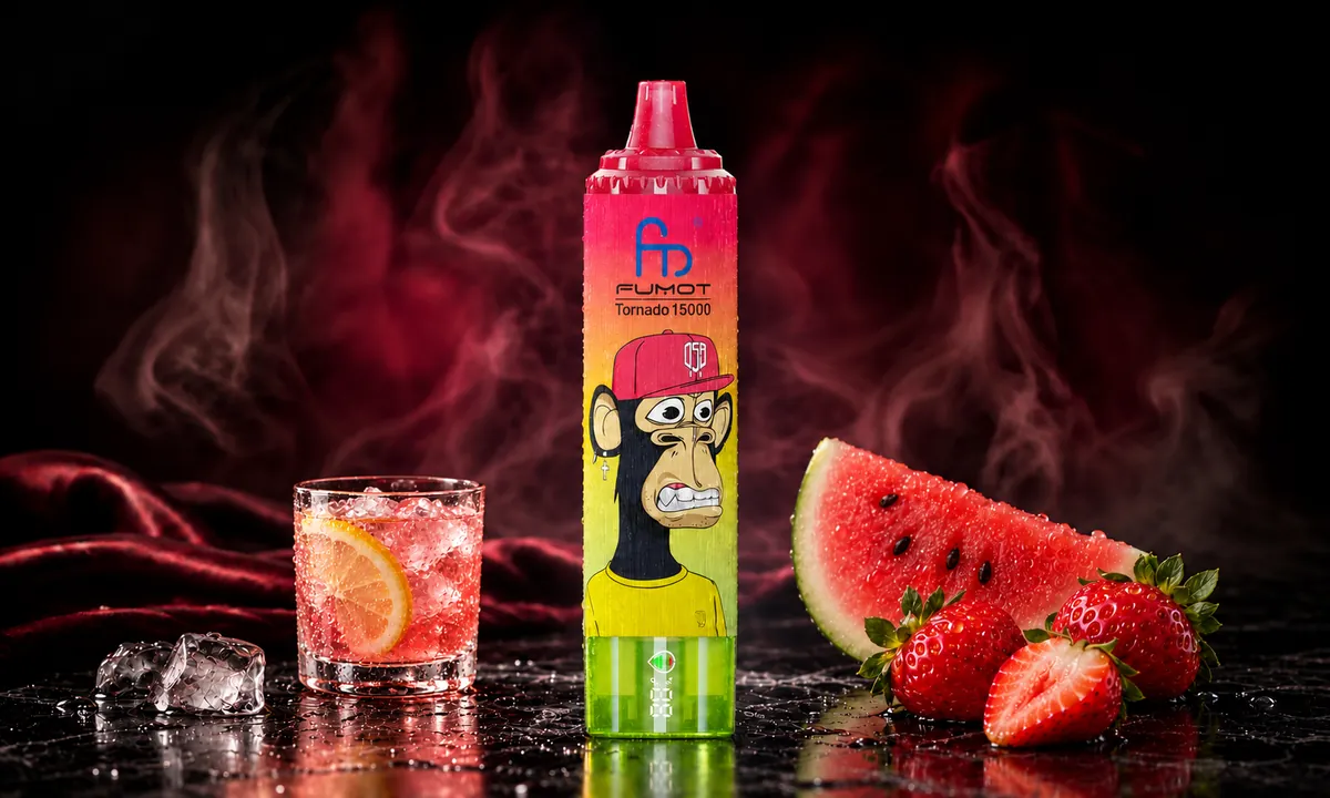 FUMOT Tornado 15000 Strawberry Watermelon Lemonade – E-Zigarette in einer atmosphärischen Produktszene