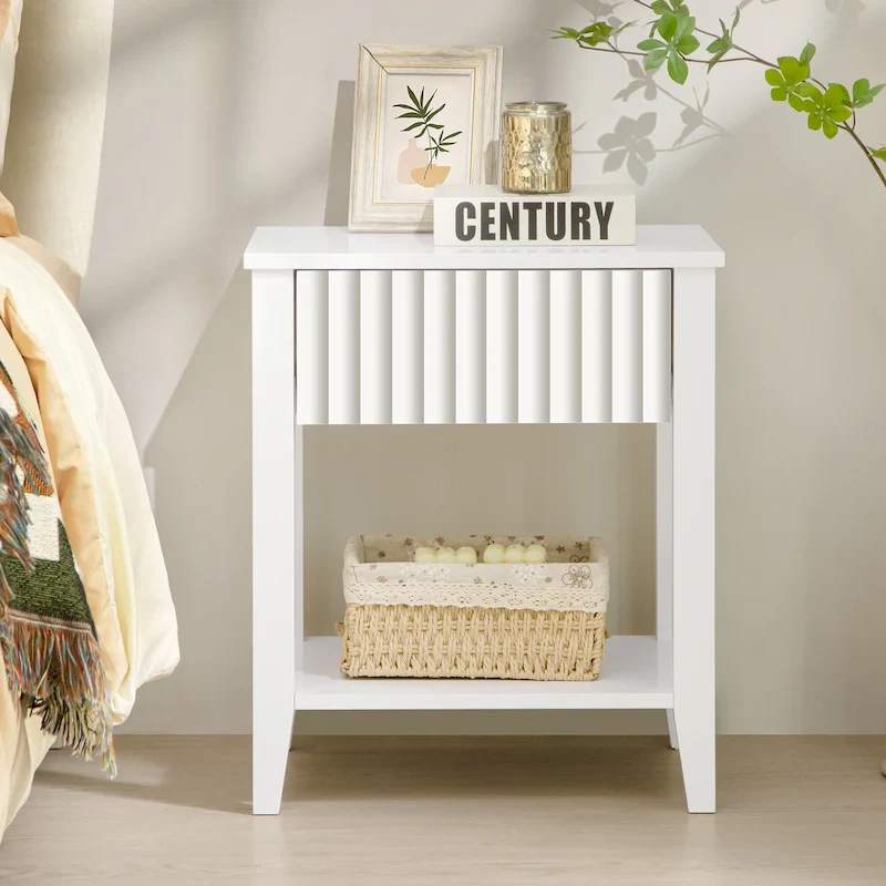 A Simple Design Pure White Black Nightstand Lightweight Versatile Storage