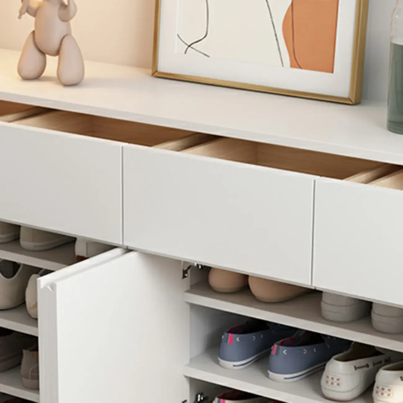 Trendy Large White Wood Hallway Shoe Cabinet