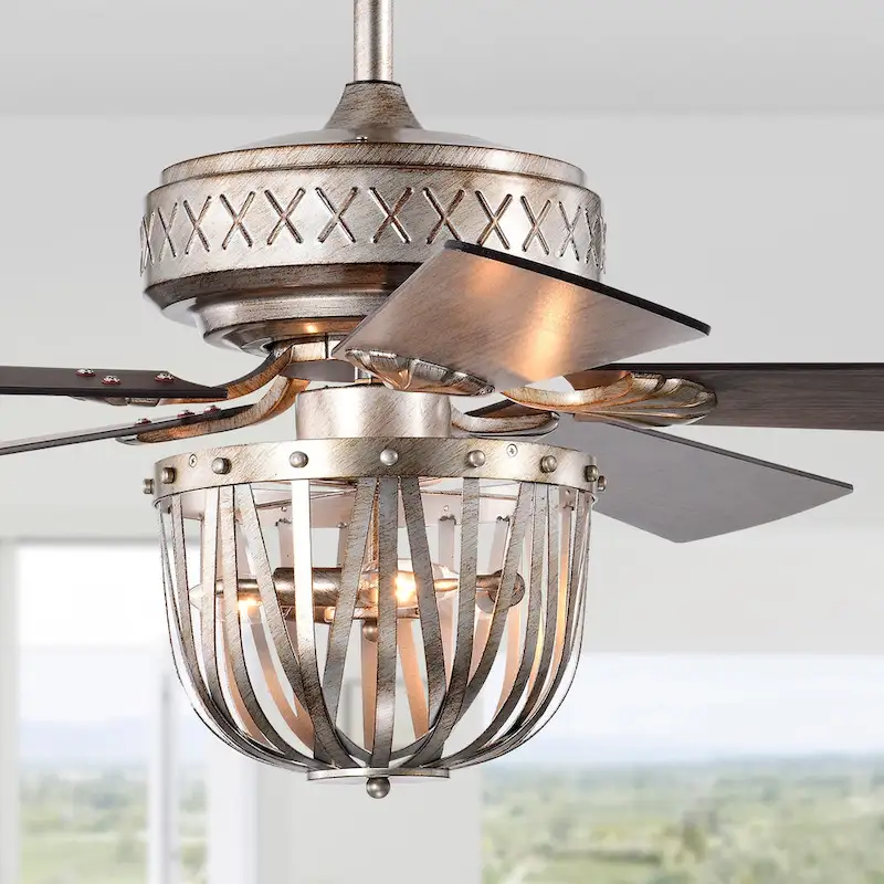 Emani 52 Inch Brushed Antique Silver Finish Ceiling Fan with Remote