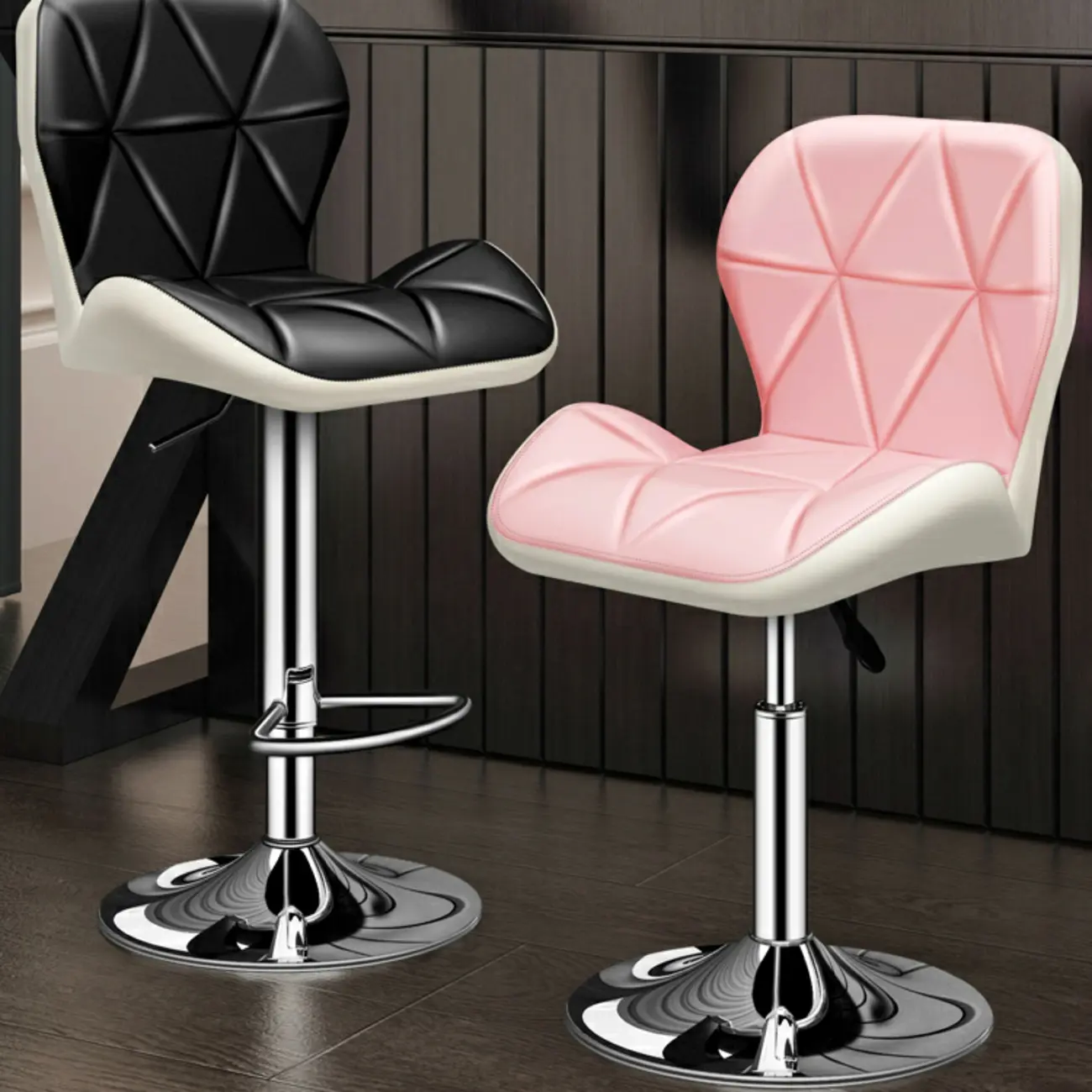 Square Adjustable Swivel Leather Bar Stools with Back