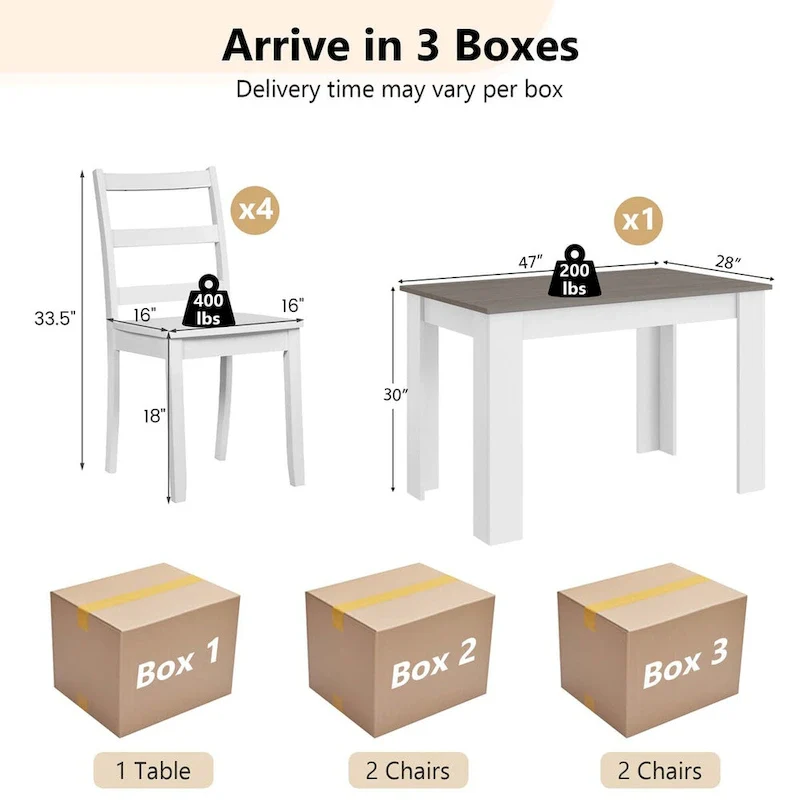 Costway 5 PCS Dining Set Modern Rectangle Table & 4 Rubber Wood Chairs