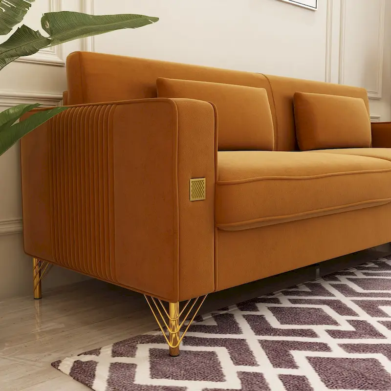 Modern Tufted Velvet Loveseat Upholstered Sofa with Removable Cushions and Pillows - 85.63 in.D x 30.31 in.W x 30.51 in.H