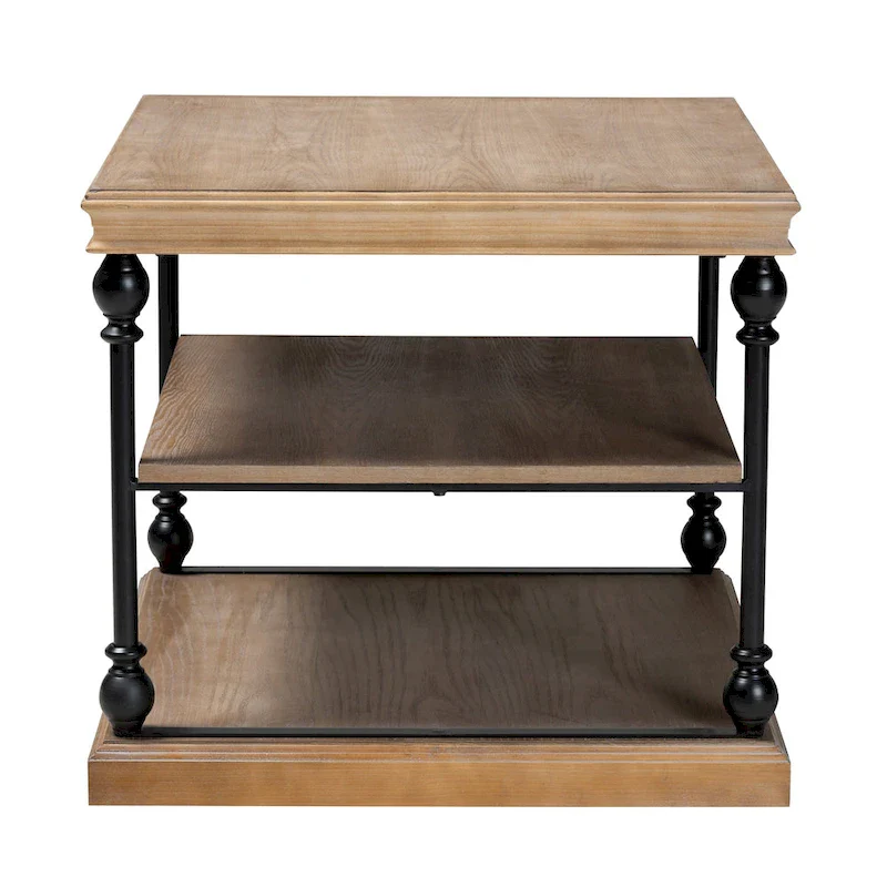 Sebastian Traditional Industrial Wood and Black Metal 3-Tier End Table