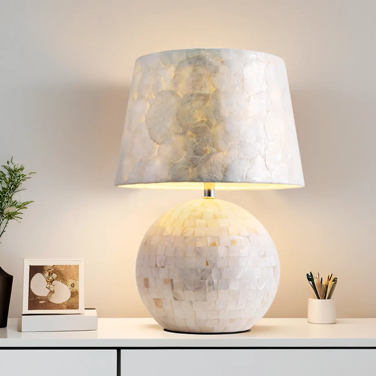 Modern Shell Table Lamp with Geometric Shade