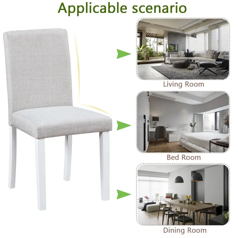 Dining Chairs Set of 2, Modern Kitchen & Dining Room Chairs, Upholstered Linen Cushion Seat and Rubber Wood Legs